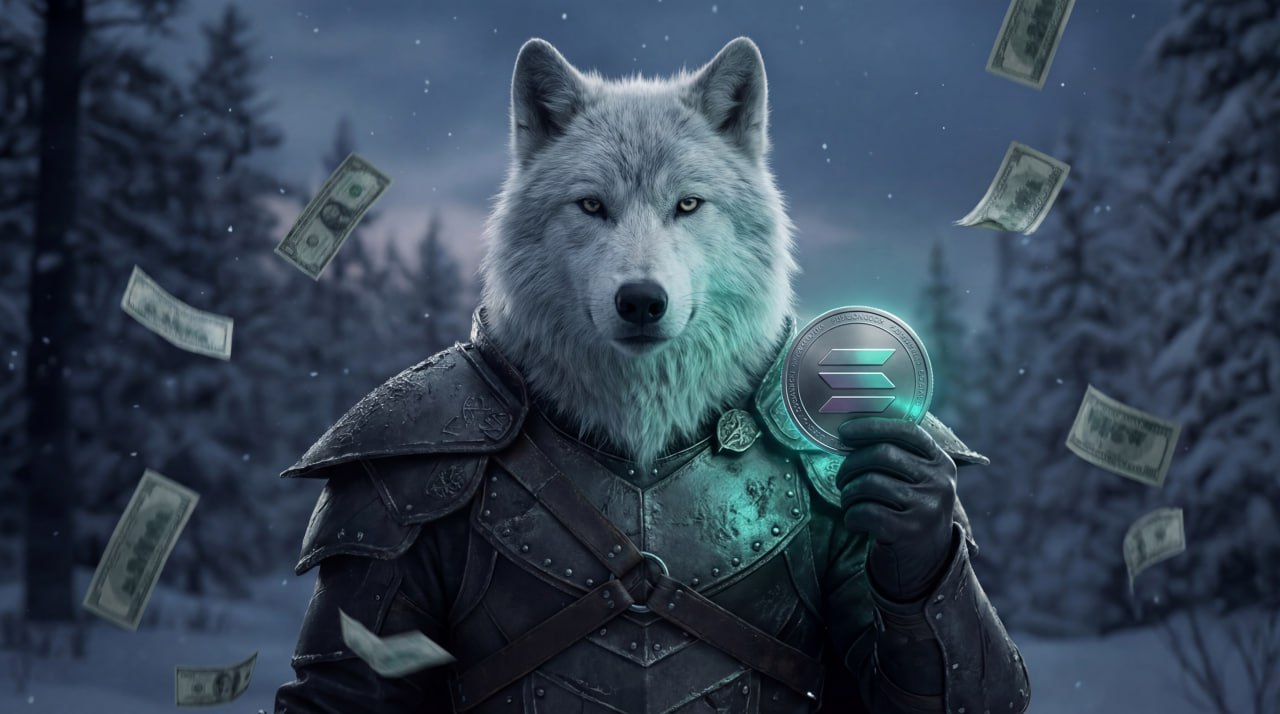 White Wolf holding Solana coin