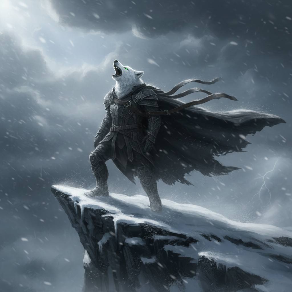 White Wolf howling on cliff