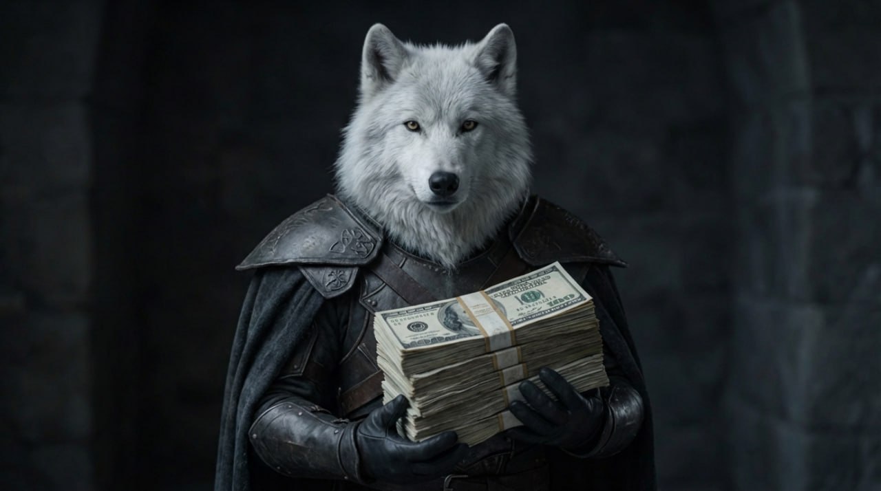White Wolf holding cash