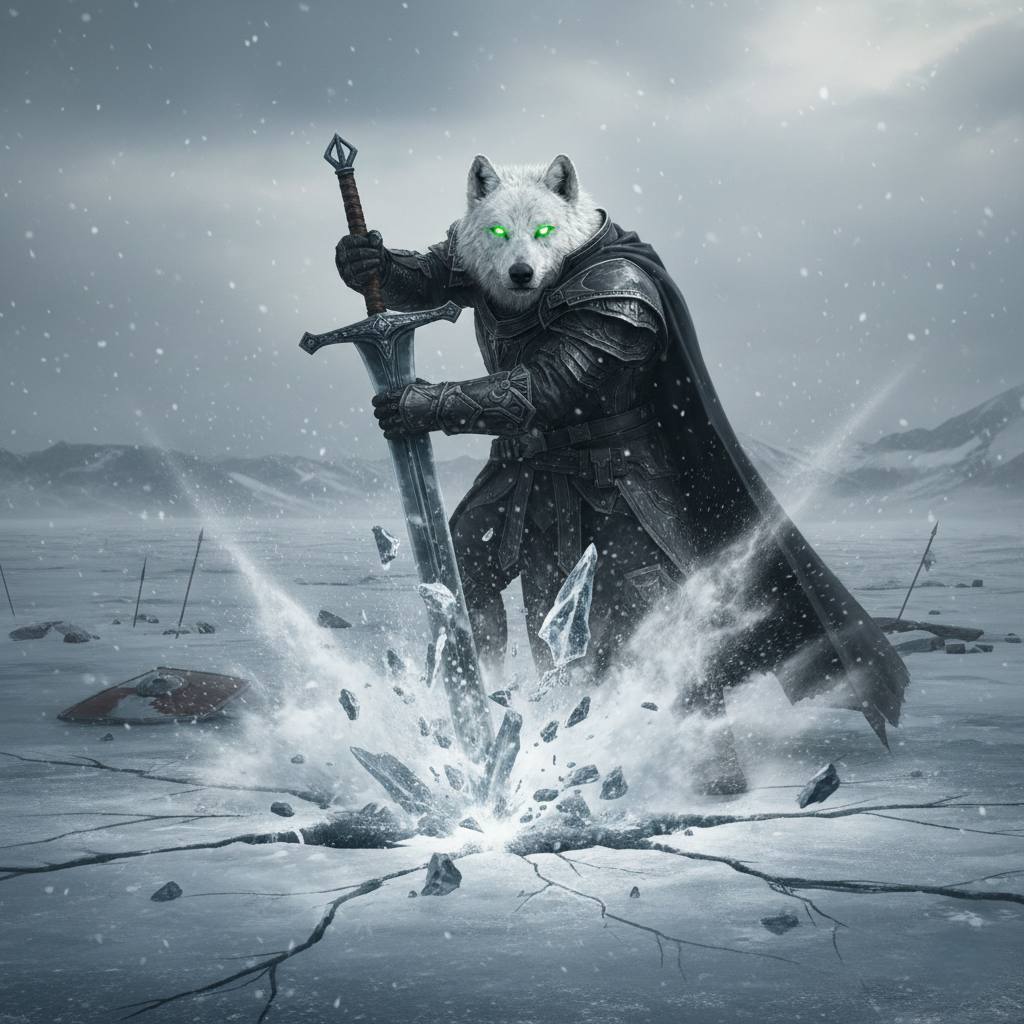 White Wolf shattering ice