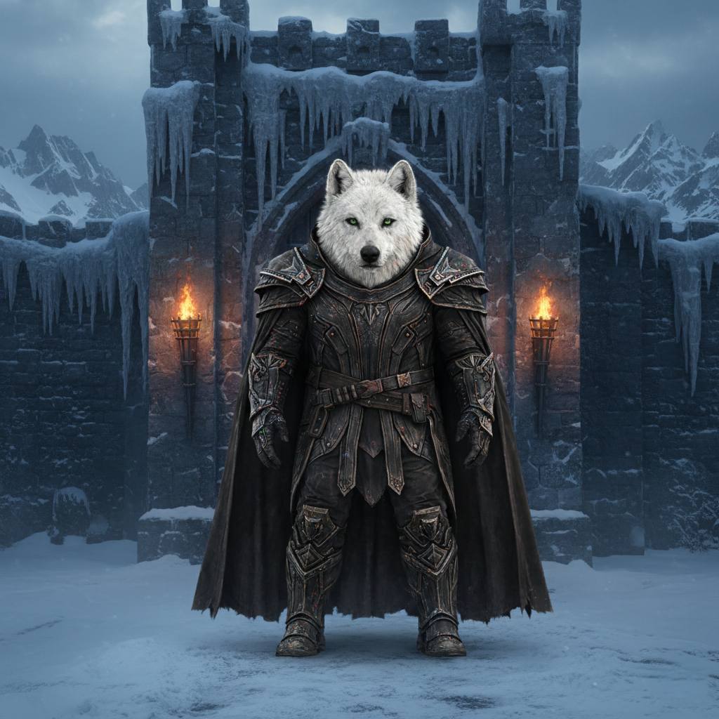 White Wolf at frozen castle