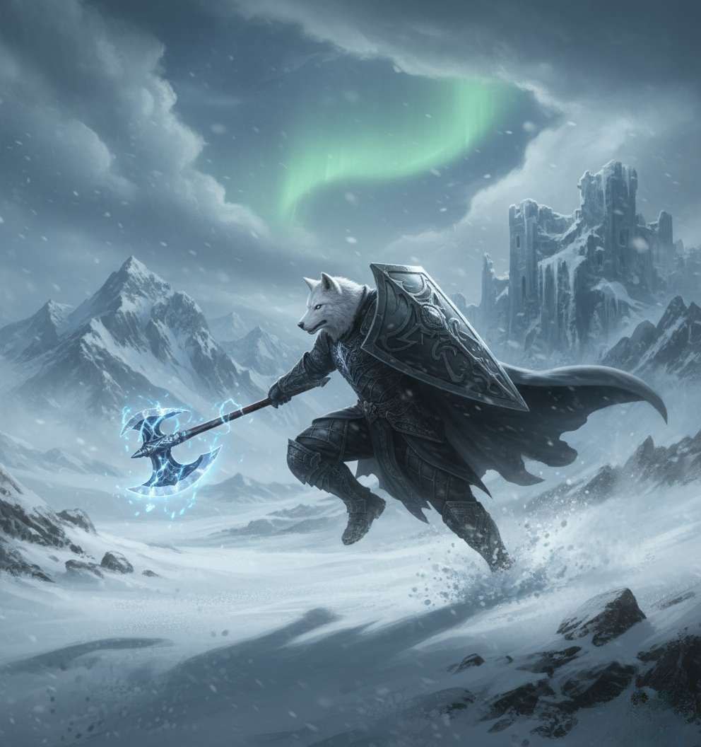 White Wolf with frost axe