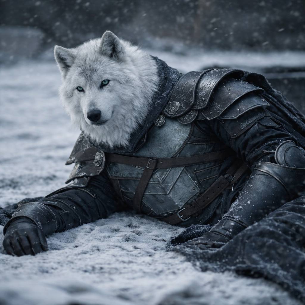 White Wolf fallen in snow