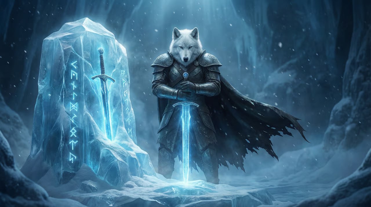 White Wolf with ice rune sword