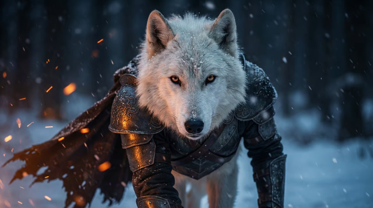 White Wolf charging through snow