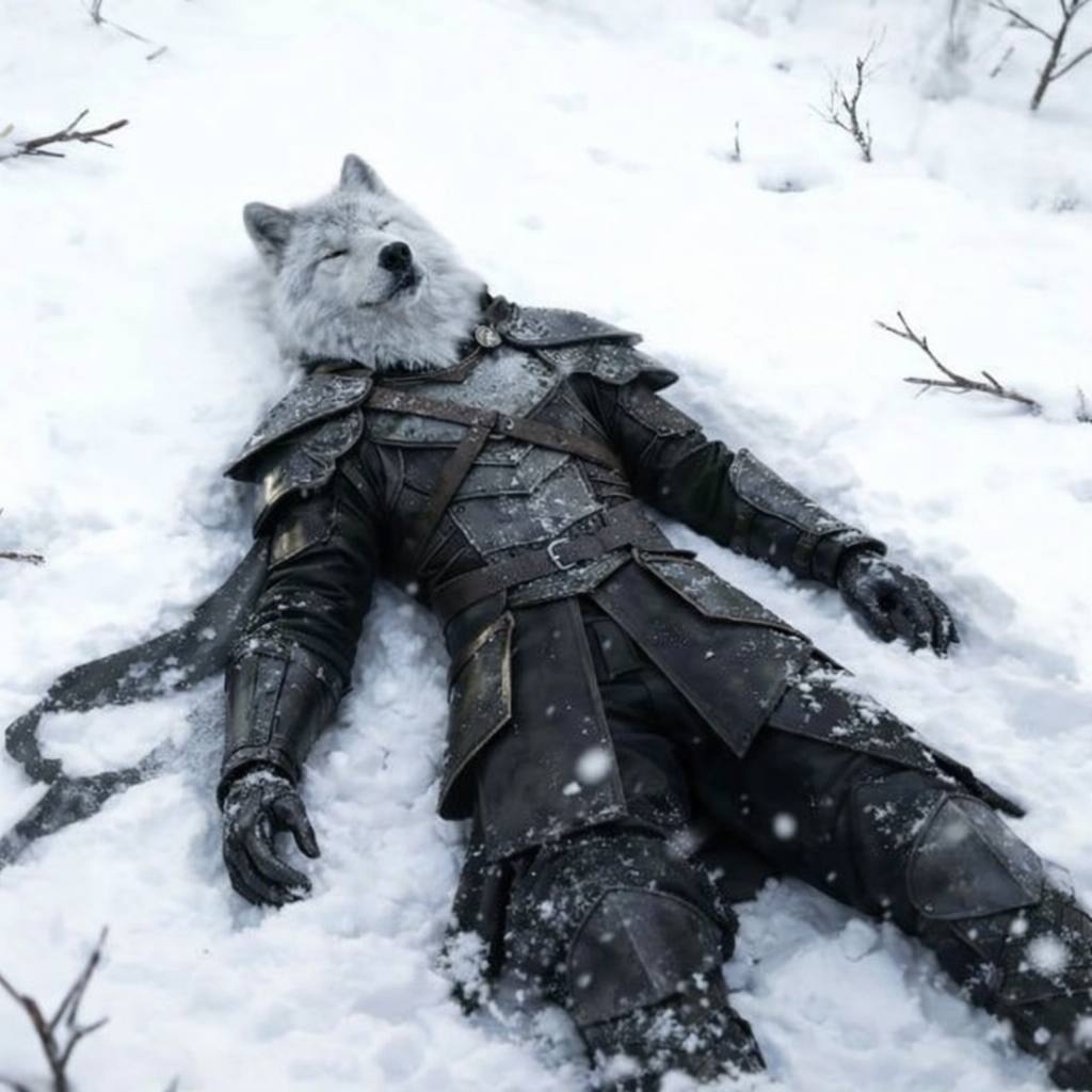 White Wolf making snow angel
